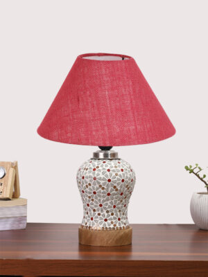 Ambika Home Pink Jute Mosaic Glass Table Lamp | Decorative Bedside Lamp for Bedroom, Living Room, Hall, Hotel, Café, Restaurant, Office & Study Room | E27 Compatible