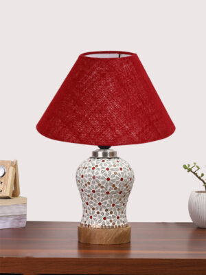 Ambika Home Maroon Jute Mosaic Glass Table Lamp | Decorative Bedside Lamp for Bedroom, Living Room, Hall, Hotel, Café, Restaurant, Office & Study Room | E27 Compatible