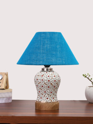 Ambika Home Turquoise Jute Mosaic Glass Table Lamp | Decorative Bedside Lamp for Bedroom, Living Room, Hall, Hotel, Café, Restaurant, Office & Study Room | E27 Compatible