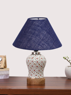 Ambika Home Blue Jute Mosaic Glass Table Lamp | Decorative Bedside Lamp for Bedroom, Living Room, Hall, Hotel, Café, Restaurant, Office & Study Room | E27 Compatible