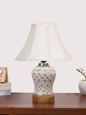 Ambika Home off-white Cotton Mosaic Glass Table Lamp | Decorative Bedside Lamp for Bedroom, Living Room, Hall, Hotel, Café, Restaurant, Office & Study Room | E27 Compatible