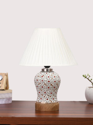 Ambika Home off-white Cotton Mosaic Glass Table Lamp | Decorative Bedside Lamp for Bedroom, Living Room, Hall, Hotel, Café, Restaurant, Office & Study Room | E27 Compatible
