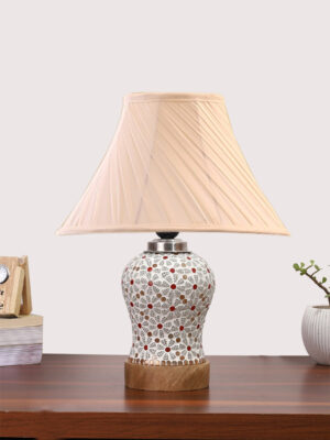 Ambika Home off-white Cotton Mosaic Glass Table Lamp | Decorative Bedside Lamp for Bedroom, Living Room, Hall, Hotel, Café, Restaurant, Office & Study Room | E27 Compatible