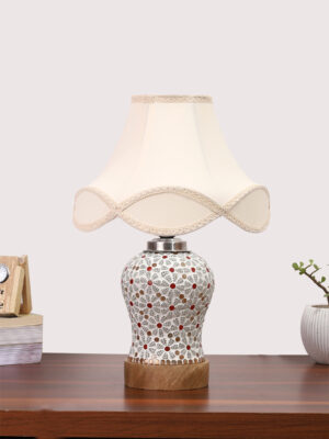 Ambika Home off-white Cotton Mosaic Glass Table Lamp | Decorative Bedside Lamp for Bedroom, Living Room, Hall, Hotel, Café, Restaurant, Office & Study Room | E27 Compatible