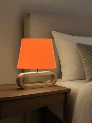 Ambika Home Orange cotton Oval Table Lamp with Natural Wood Base | Bedside, Living Room & Study Lamp | E27 Compatible