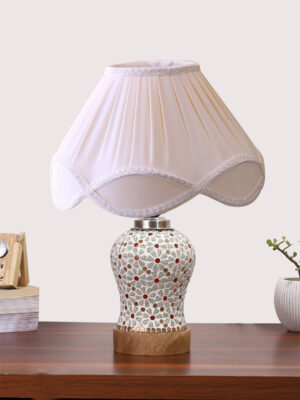 Ambika Home off-white Cotton Mosaic Glass Table Lamp | Decorative Bedside Lamp for Bedroom, Living Room, Hall, Hotel, Café, Restaurant, Office & Study Room | E27 Compatible