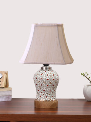 Ambika Home off-white Jute Mosaic Glass Table Lamp | Decorative Bedside Lamp for Bedroom, Living Room, Hall, Hotel, Café, Restaurant, Office & Study Room | E27 Compatible