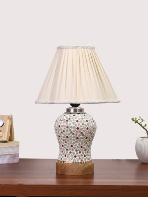 Ambika Home off-white Cotton Mosaic Glass Table Lamp | Decorative Bedside Lamp for Bedroom, Living Room, Hall, Hotel, Café, Restaurant, Office & Study Room | E27 Compatible