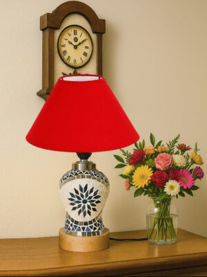 Ambika Home Red Cotton Mosaic Glass Table Lamp | Decorative Bedside Lamp for Bedroom, Living Room, Hall, Hotel, Café, Restaurant, Office & Study Room | E27 Compatible