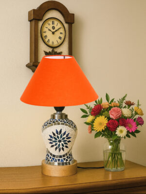 Ambika Home Orange Cotton Mosaic Glass Table Lamp | Decorative Bedside Lamp for Bedroom, Living Room, Hall, Hotel, Café, Restaurant, Office & Study Room | E27 Compatible