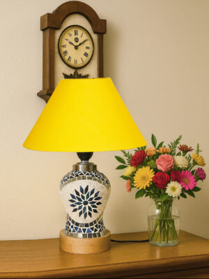 Ambika Home Yellow Cotton Mosaic Glass Table Lamp | Decorative Bedside Lamp for Bedroom, Living Room, Hall, Hotel, Café, Restaurant, Office & Study Room | E27 Compatible