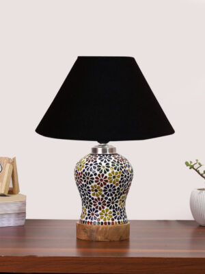 Ambika Home Black Cotton Mosaic Glass Table Lamp | Decorative Bedside Lamp for Bedroom, Living Room, Hall, Hotel, Café, Restaurant, Office & Study Room | E27 Compatible