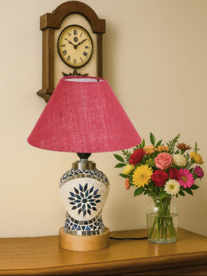 Ambika Home Pink Jute Mosaic Glass Table Lamp | Decorative Bedside Lamp for Bedroom, Living Room, Hall, Hotel, Café, Restaurant, Office & Study Room | E27 Compatible