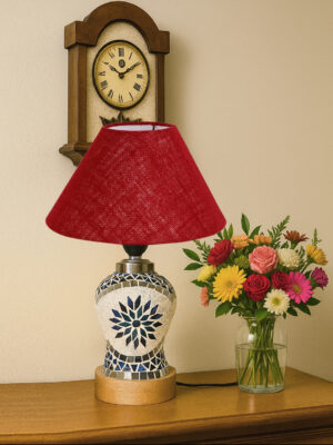 Ambika Home Maroon Jute Mosaic Glass Table Lamp | Decorative Bedside Lamp for Bedroom, Living Room, Hall, Hotel, Café, Restaurant, Office & Study Room | E27 Compatible
