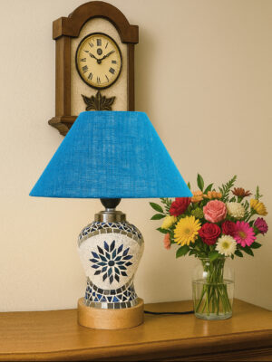 Ambika Home Turquoise Jute Mosaic Glass Table Lamp | Decorative Bedside Lamp for Bedroom, Living Room, Hall, Hotel, Café, Restaurant, Office & Study Room | E27 Compatible