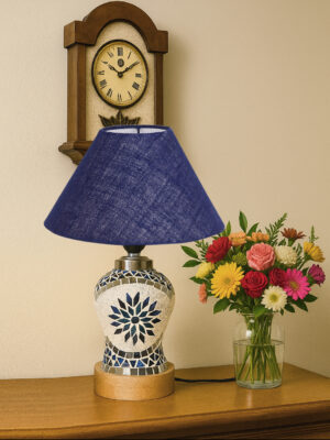 Ambika Home Blue Jute Mosaic Glass Table Lamp | Decorative Bedside Lamp for Bedroom, Living Room, Hall, Hotel, Café, Restaurant, Office & Study Room | E27 Compatible
