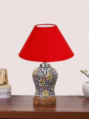 Ambika Home Red Cotton Mosaic Glass Table Lamp | Decorative Bedside Lamp for Bedroom, Living Room, Hall, Hotel, Café, Restaurant, Office & Study Room | E27 Compatible