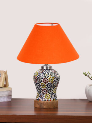 Ambika Home Orange Cotton Mosaic Glass Table Lamp | Decorative Bedside Lamp for Bedroom, Living Room, Hall, Hotel, Café, Restaurant, Office & Study Room | E27 Compatible