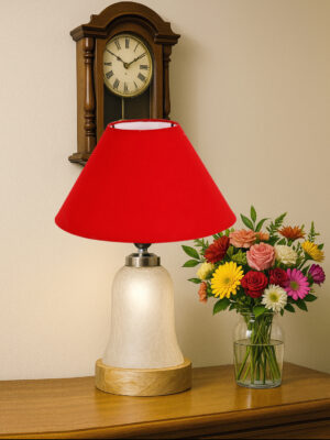 Ambika Home Red Cotton Milky Crinkle Table Lamp | Decorative Bedside Lamp for Bedroom, Living Room, Hall, Hotel, Café, Restaurant, Office & Study Room | E27 Compatible
