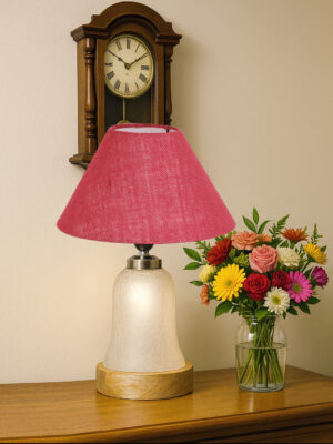 Ambika Home Pink Jute Milky Crinkle Table Lamp | Decorative Bedside Lamp for Bedroom, Living Room, Hall, Hotel, Café, Restaurant, Office & Study Room | E27 Compatible