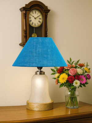 Ambika Home Turquoise Jute Milky Crinkle Table Lamp | Decorative Bedside Lamp for Bedroom, Living Room, Hall, Hotel, Café, Restaurant, Office & Study Room | E27 Compatible