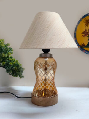 Ambika Home off-white Cotton Lavender Glass Table Lamp | Decorative Bedside Lamp for Bedroom, Living Room, Hall, Hotel, Café, Restaurant, Office & Study Room | E27 Compatible