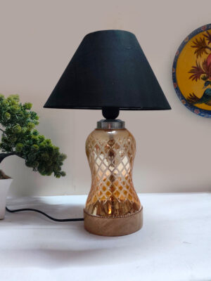 Ambika Home Black Cotton Lavender Glass Table Lamp | Decorative Bedside Lamp for Bedroom, Living Room, Hall, Hotel, Café, Restaurant, Office & Study Room | E27 Compatible