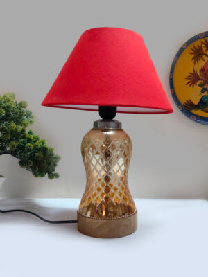 Ambika Home Red Cotton Lavender Glass Table Lamp | Decorative Bedside Lamp for Bedroom, Living Room, Hall, Hotel, Café, Restaurant, Office & Study Room | E27 Compatible