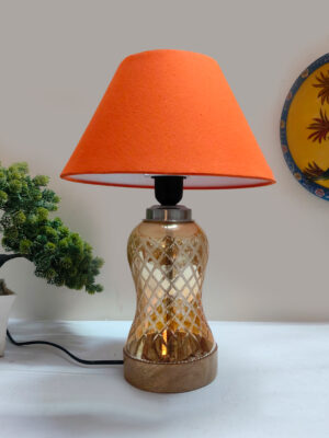 Ambika Home Orange Cotton Lavender Glass Table Lamp | Decorative Bedside Lamp for Bedroom, Living Room, Hall, Hotel, Café, Restaurant, Office & Study Room | E27 Compatible