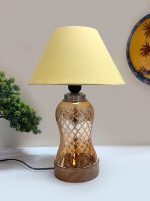 Ambika Home Yellow Cotton Lavender Glass Table Lamp | Decorative Bedside Lamp for Bedroom, Living Room, Hall, Hotel, Café, Restaurant, Office & Study Room | E27 Compatible