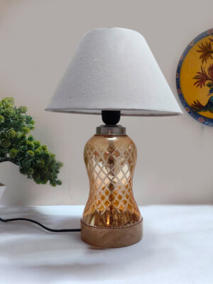 Ambika Home Grey Cotton Lavender Glass Table Lamp | Decorative Bedside Lamp for Bedroom, Living Room, Hall, Hotel, Café, Restaurant, Office & Study Room | E27 Compatible