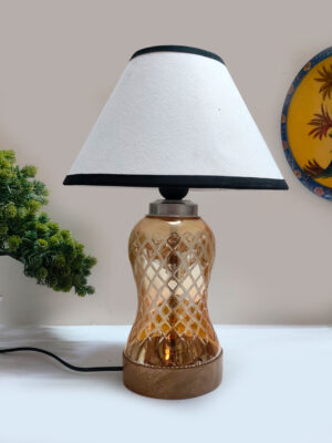 Ambika Home White & Black Cotton Lavender Glass Table Lamp | Decorative Bedside Lamp for Bedroom, Living Room, Hall, Hotel, Café, Restaurant, Office & Study Room | E27 Compatible