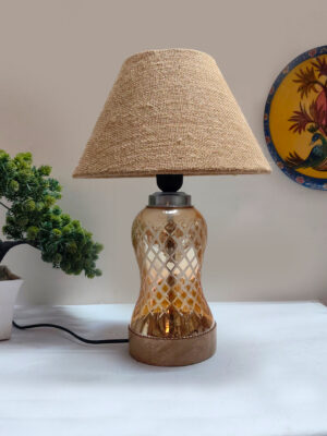 Ambika Home Beige Jute Lavender Glass Table Lamp | Decorative Bedside Lamp for Bedroom, Living Room, Hall, Hotel, Café, Restaurant, Office & Study Room | E27 Compatible