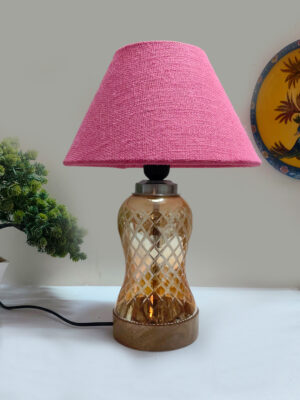 Ambika Home Pink Jute Lavender Glass Table Lamp | Decorative Bedside Lamp for Bedroom, Living Room, Hall, Hotel, Café, Restaurant, Office & Study Room | E27 Compatible
