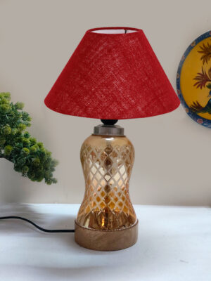 Ambika Home Maroon Jute Lavender Glass Table Lamp | Decorative Bedside Lamp for Bedroom, Living Room, Hall, Hotel, Café, Restaurant, Office & Study Room | E27 Compatible