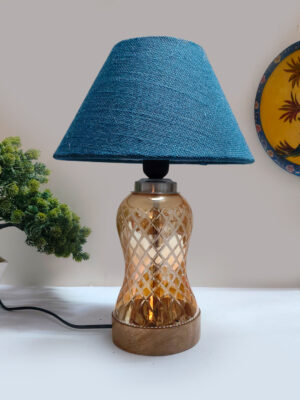Ambika Home Turquoise Jute Lavender Glass Table Lamp | Decorative Bedside Lamp for Bedroom, Living Room, Hall, Hotel, Café, Restaurant, Office & Study Room | E27 Compatible