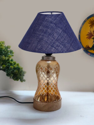 Ambika Home Blue Jute Lavender Glass Table Lamp | Decorative Bedside Lamp for Bedroom, Living Room, Hall, Hotel, Café, Restaurant, Office & Study Room | E27 Compatible