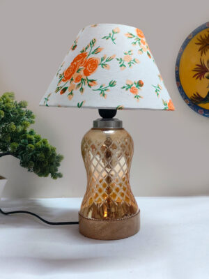 Ambika Home Multicolor Cotton Lavender Glass Table Lamp | Decorative Bedside Lamp for Bedroom, Living Room, Hall, Hotel, Café, Restaurant, Office & Study Room | E27 Compatible