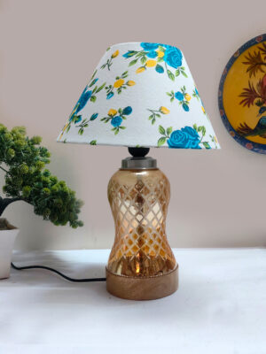 Ambika Home Multicolor Cotton Lavender Glass Table Lamp | Decorative Bedside Lamp for Bedroom, Living Room, Hall, Hotel, Café, Restaurant, Office & Study Room | E27 Compatible