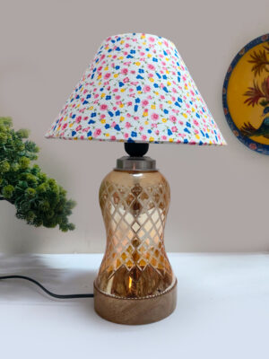 Ambika Home Multicolor Cotton Lavender Glass Table Lamp | Decorative Bedside Lamp for Bedroom, Living Room, Hall, Hotel, Café, Restaurant, Office & Study Room | E27 Compatible