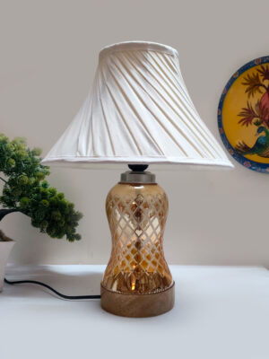 Ambika Home off-white Cotton Lavender Glass Table Lamp | Decorative Bedside Lamp for Bedroom, Living Room, Hall, Hotel, Café, Restaurant, Office & Study Room | E27 Compatible