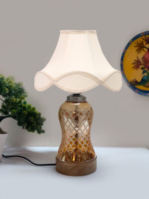 Ambika Home off-white Cotton Lavender Glass Table Lamp | Decorative Bedside Lamp for Bedroom, Living Room, Hall, Hotel, Café, Restaurant, Office & Study Room | E27 Compatible