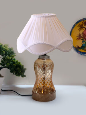 Ambika Home off-white Cotton Lavender Glass Table Lamp | Decorative Bedside Lamp for Bedroom, Living Room, Hall, Hotel, Café, Restaurant, Office & Study Room | E27 Compatible