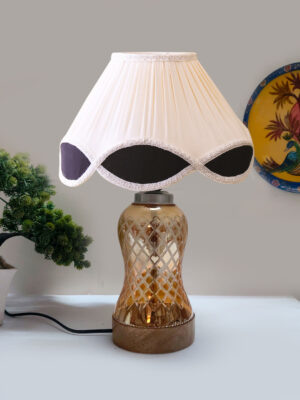 Ambika Home Multicolor Cotton Lavender Glass Table Lamp | Decorative Bedside Lamp for Bedroom, Living Room, Hall, Hotel, Café, Restaurant, Office & Study Room | E27 Compatible