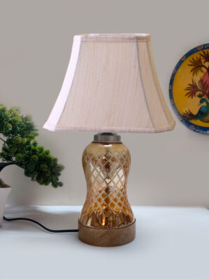 Ambika Home off-white Cotton Lavender Glass Table Lamp | Decorative Bedside Lamp for Bedroom, Living Room, Hall, Hotel, Café, Restaurant, Office & Study Room | E27 Compatible