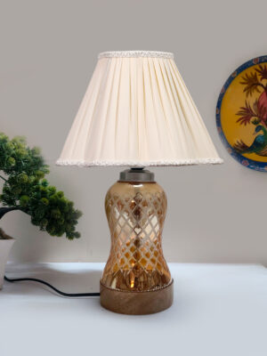 Ambika Home off-white Cotton Lavender Glass Table Lamp | Decorative Bedside Lamp for Bedroom, Living Room, Hall, Hotel, Café, Restaurant, Office & Study Room | E27 Compatible