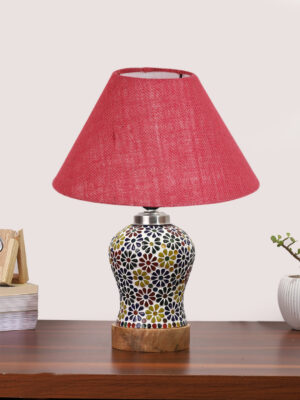 Ambika Home Pink Jute Mosaic Glass Table Lamp | Decorative Bedside Lamp for Bedroom, Living Room, Hall, Hotel, Café, Restaurant, Office & Study Room | E27 Compatible