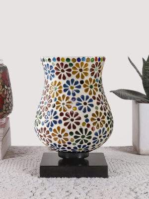 Ambika Home Aurelia Mosaic Multicolor Mosaic Glass Table Lamp with Wooden Base | Premium Bedside Lamp for Bedroom, Living Room, Hall, Hotel, Café, Restaurant & Office | E27 Compatible