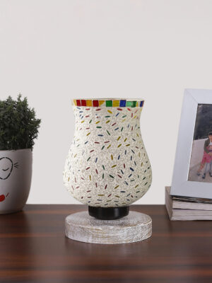 Ambika Home Royale Mosaic Multicolor Mosaic Glass Table Lamp with Wooden Base | Premium Bedside Lamp for Bedroom, Living Room, Hall, Hotel, Café, Restaurant & Office | E27 Compatible