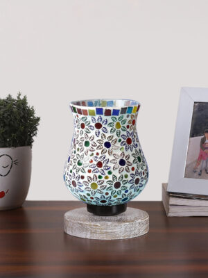 Ambika Home Aurora Mosaic Multicolor Mosaic Glass Table Lamp with Wooden Base | Premium Bedside Lamp for Bedroom, Living Room, Hall, Hotel, Café, Restaurant & Office | E27 Compatible